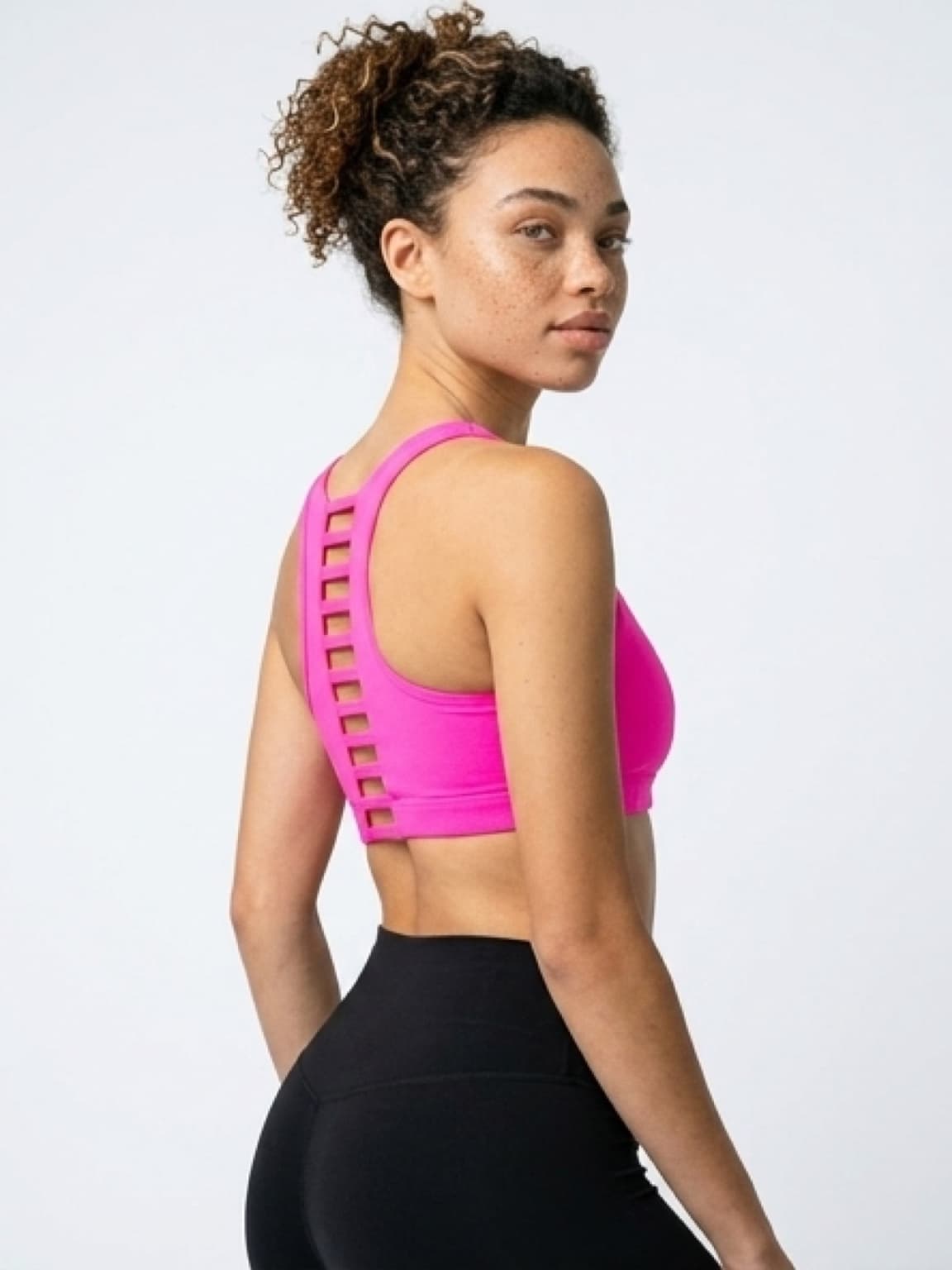 Pink Sports Bra with Button Detail - Activewear - Thumbnail 2