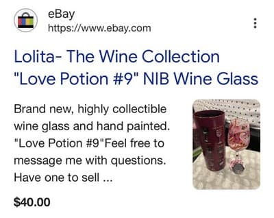 LOLITA "LOVE PORTION #9" 15 oz Hand Painted WINE GLASS Recipe On THE Bottom - Thumbnail 9