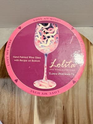 LOLITA "LOVE PORTION #9" 15 oz Hand Painted WINE GLASS Recipe On THE Bottom - Thumbnail 5
