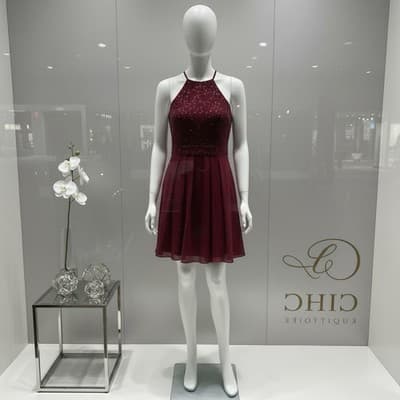 PROM This Burgundy Dress Provides The WOW Factor.Sleeveless Halter With Back Bow - Image 1