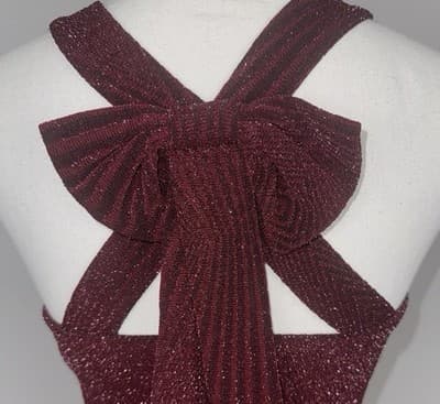 PROM This Burgundy Dress Provides The WOW Factor.Sleeveless Halter With Back Bow - Thumbnail 10