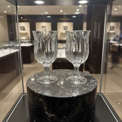 Cristal Goblets, D'Arques-Durand, France, timeless 80’s tulip-inspired crystal