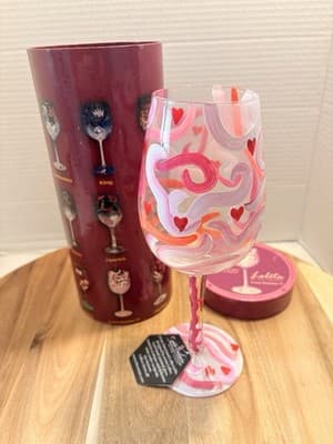 LOLITA "LOVE PORTION #9" 15 oz Hand Painted WINE GLASS Recipe On THE Bottom