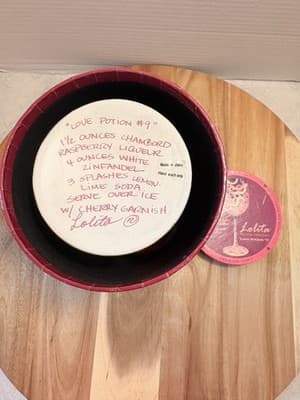 LOLITA "LOVE PORTION #9" 15 oz Hand Painted WINE GLASS Recipe On THE Bottom - Thumbnail 6