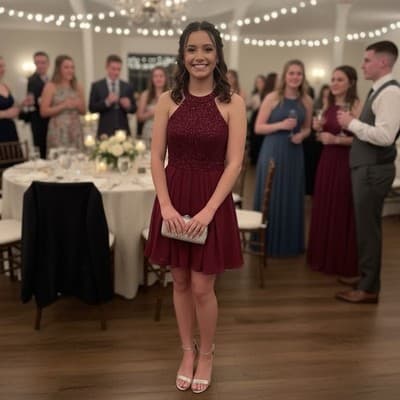 PROM This Burgundy Dress Provides The WOW Factor.Sleeveless Halter With Back Bow - Thumbnail 6