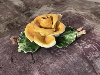 Capodimonte Italian Ceramic Flower On Vine - Deep Yellow