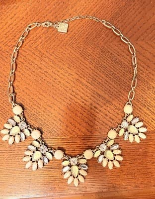 Anne Klein Gold Tone Floral Statement Necklace Cream Enamel Rhinestone (Heavier) - Thumbnail 3