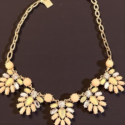 Anne Klein Gold Tone Floral Statement Necklace Cream Enamel Rhinestone (Heavier) - Thumbnail 8