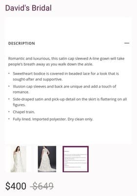 David’s Bridal 9T3090 Plus Size Lace Cap Sleeve A-Line Wedding Dress - Thumbnail 7