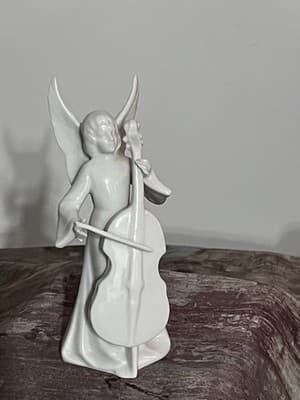Dresden Porcelain Figurine From Germany, titled 'Angel Musician with Cello'
