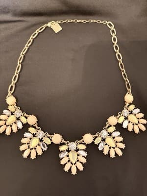 Anne Klein Gold Tone Floral Statement Necklace Cream Enamel Rhinestone (Heavier) - Thumbnail 2