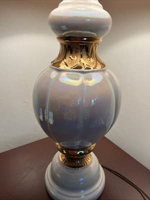 MCM Vintage 60s Hollywood Regency Opalescent Table Lamp with Great Lamp Shade - Thumbnail 2