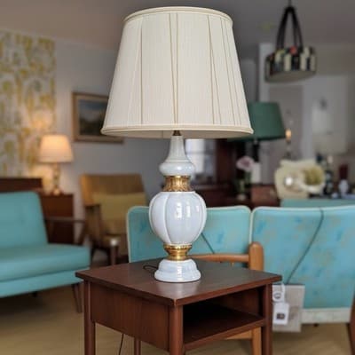 MCM Vintage 60s Hollywood Regency Opalescent Table Lamp with Great Lamp Shade - Thumbnail 4