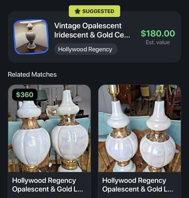 MCM Vintage 60s Hollywood Regency Opalescent Table Lamp with Great Lamp Shade - Thumbnail 6