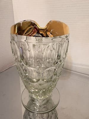 Glass Pitcher Clear Gold Rim Glossy Round Shape Handle Decorative Serveware - Thumbnail 2