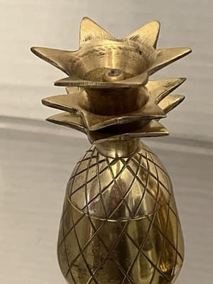 Pair of unpolished Brass Pineapple Candle Holders Diamond Pattern Engraved Gold - Thumbnail 4