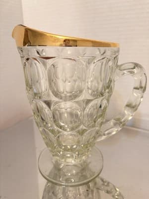 Glass Pitcher Clear Gold Rim Glossy Round Shape Handle Decorative Serveware - Thumbnail 5