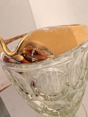 Glass Pitcher Clear Gold Rim Glossy Round Shape Handle Decorative Serveware - Thumbnail 3