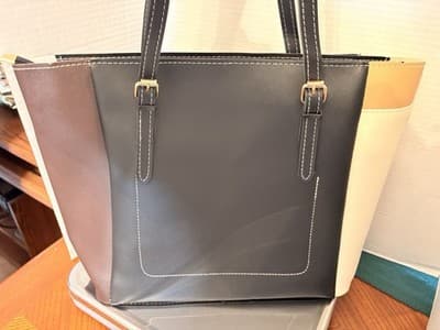 Colorblock Large Women's laptop / tote Bag with Zipper Closure and Inner Pocket - Thumbnail 3