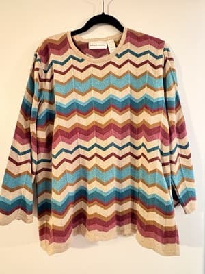Alfred Dunner Chevron Knit Pullover Sweater Multicolor Size L NEW w/ tags $50