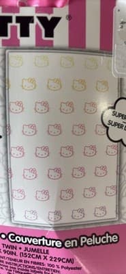 Hello Kitty Twin Blanket 60x90in White Pink Super Soft Plush Cartoon Polyester - Thumbnail 2