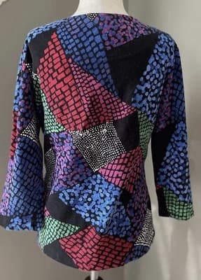 Ruby Rd. Multicolor Geometric Knit 3/4 Sleeve Tunic Blouse for Women - Thumbnail 6