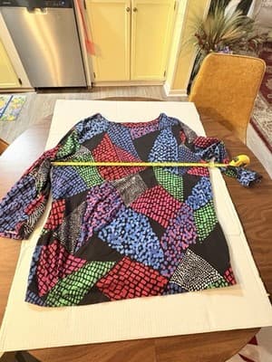 Ruby Rd. Multicolor Geometric Knit 3/4 Sleeve Tunic Blouse for Women - Thumbnail 3