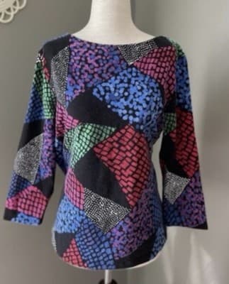 Ruby Rd. Multicolor Geometric Knit 3/4 Sleeve Tunic Blouse for Women - Thumbnail 2