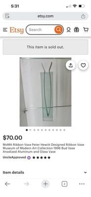 MoMA Peter Hewitt Ribbon Vase Glass & Aluminum 8.25 in 1996 Modern Art - Thumbnail 6