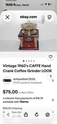 Vintage 1960s CAFFE Manual Burr Coffee Grinder Wood Brass Retro Hand Crank - Thumbnail 4