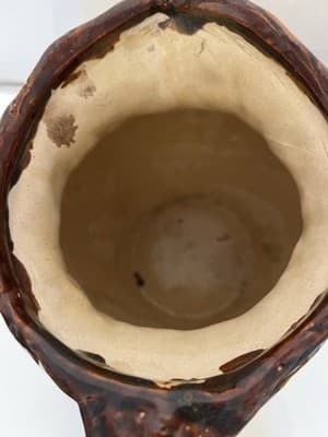 Majolica Style Ceramic Pitcher Grapevine Pattern Glossy Beige Brown Green Handle - Thumbnail 7