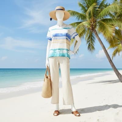 Alfred Dunner Beaded Sequin Palm Tree Knit Short Sleeve Biz cas shirt retail $55