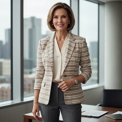 LOFT Striped Notch Lapel Blazer Beige White Single-Breasted Size M - Thumbnail 2