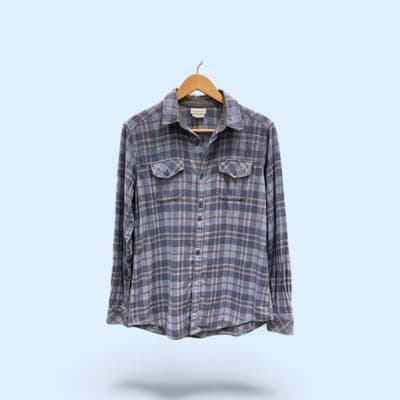 Columbia Plaid Flannel Button-Up Shirt Blue Gray Chest Pocket Women's L - Thumbnail 3