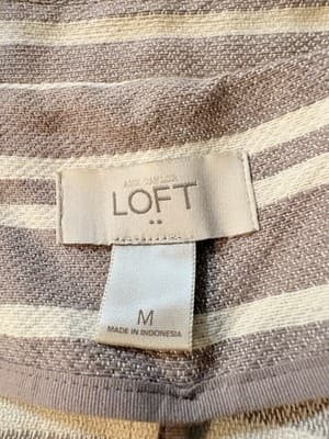 LOFT Striped Notch Lapel Blazer Beige White Single-Breasted Size M - Thumbnail 5