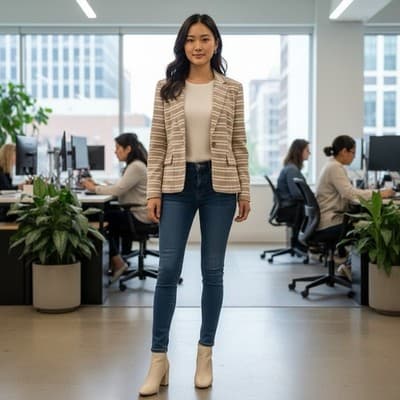 LOFT Striped Notch Lapel Blazer Beige White Single-Breasted Size M - Thumbnail 3