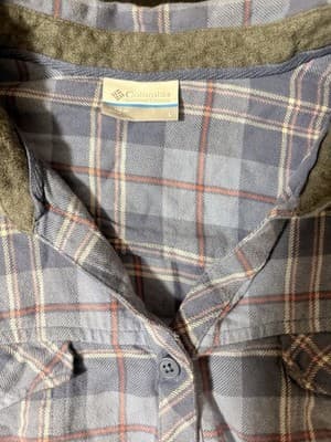 Columbia Plaid Flannel Button-Up Shirt Blue Gray Chest Pocket Women's L - Thumbnail 6