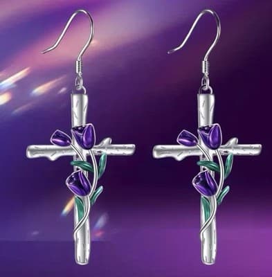 Easter cross With Purple Tulips. A Lovely necklace With Gorgeous Detail. - Thumbnail 7