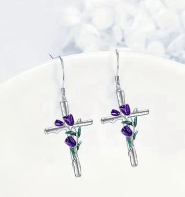 Easter cross With Purple Tulips. A Lovely necklace With Gorgeous Detail. - Thumbnail 3