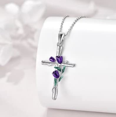 Easter cross With Purple Tulips. A Lovely necklace With Gorgeous Detail. - Thumbnail 4