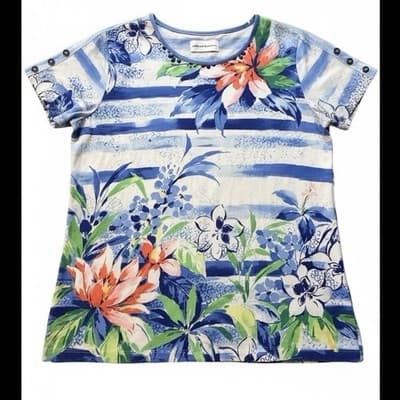 Alfred Dunner Blue Floral Knit Beaded from work to fun outings. Retails $45-65