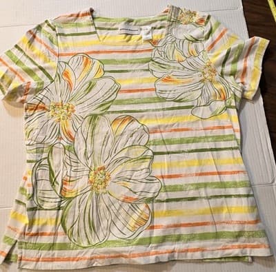 NEW Alfred Dunner Floral Stripe Sequin Square Neck Short Sleeve retails $45-65 - Thumbnail 4