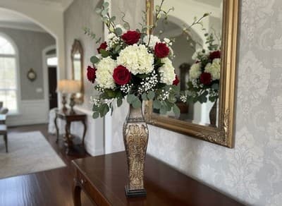 Tall Bronze Metal Table Vase Floral Pattern Traditional Decorative Trumpet - Thumbnail 2