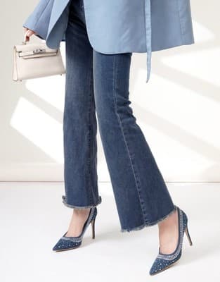 NEW Ebynue Denim Rhinestone Stiletto Heels Women’s Size 8 Versatile Sexy - Thumbnail 2