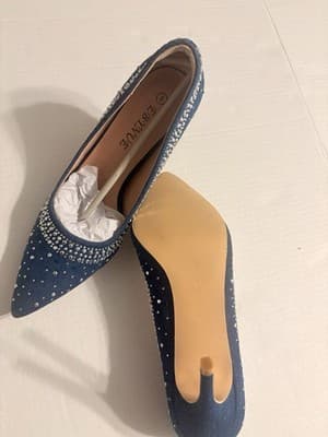 NEW Ebynue Denim Rhinestone Stiletto Heels Women’s Size 8 Versatile Sexy - Thumbnail 6