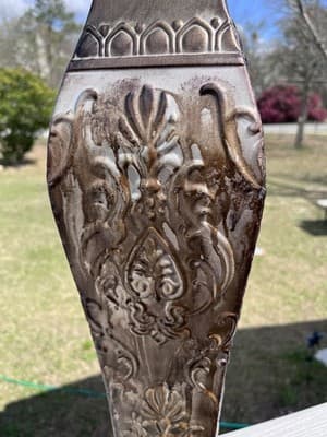 Tall Bronze Metal Table Vase Floral Pattern Traditional Decorative Trumpet - Thumbnail 4