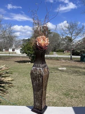 Tall Bronze Metal Table Vase Floral Pattern Traditional Decorative Trumpet - Thumbnail 5