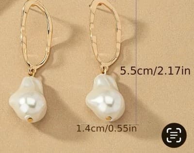 KC Gold-Plated Baroque Pearl Dangle Drop Earrings Asymmetrical 5.5cm x 1.4cm - Thumbnail 2