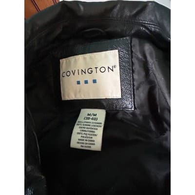 Covington Leather Bomber Jacket Mens Medium Black Full Zip Quilted Lined Coat - Thumbnail 4