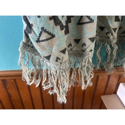 Say What? Cardigan Sweater Womens S/M Southwestern Tribal Fringe Open Front Teal - Thumbnail 4